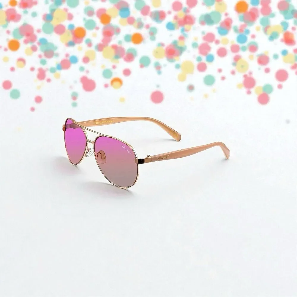 Velvet Eyewear Bonnie Aviator Sunglasses in Rose Gold Flash w/microfiber pouch